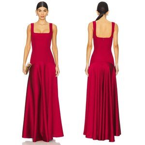 NWT L’Academie Oxblood Red Crepe & Satin Maxi Dress | Size M | $289 Retail